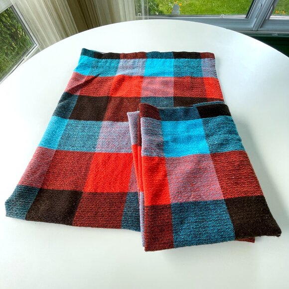 Vintage 80s curtains, bold blue, red, black plaid, pair of rod header panels - Picture 1 of 9